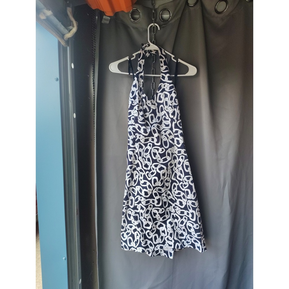 Jones New York Signature Navy White Chain Link Halter Dress Womens 12 Stretch